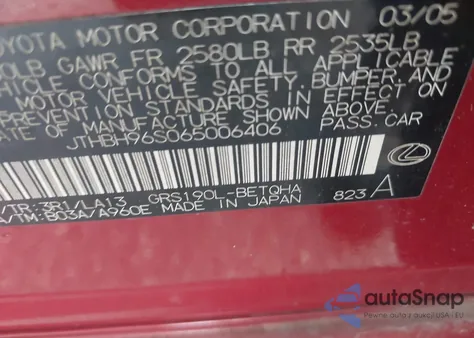 2006 Lexus Gs 300 z USA, uszkodzony, nr VIN JTHBH96S065006406